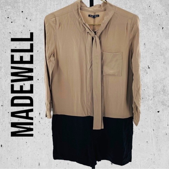 Madewell Broadway and Broome Womens‎ xs Colorblock Romper Silk Rayon Black Tan - Picture 1 of 10
